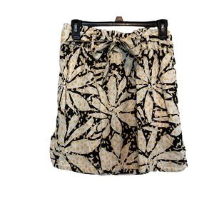 Nicole Miller Black Yellow Med Floral Print Tie Belt A-line Womens‎ Skirt